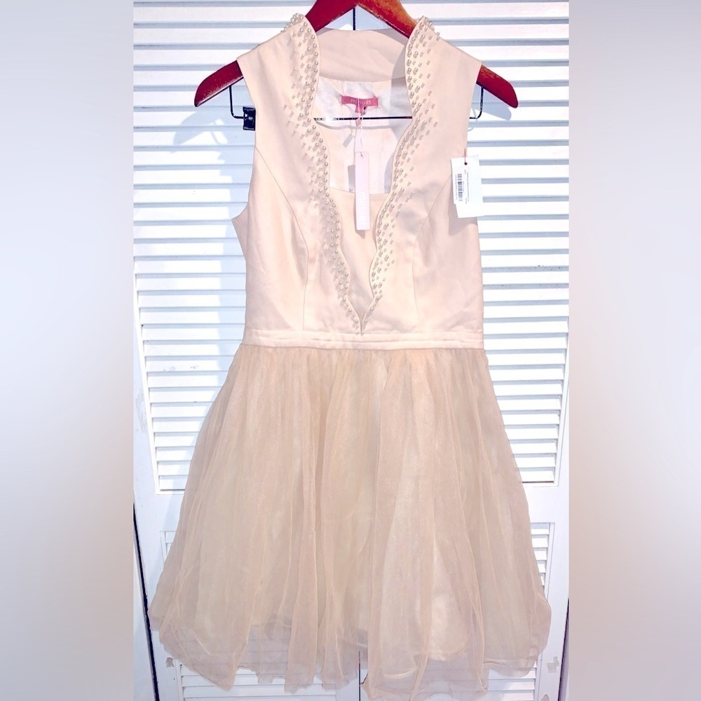 Minuet light peach prom dress Large
